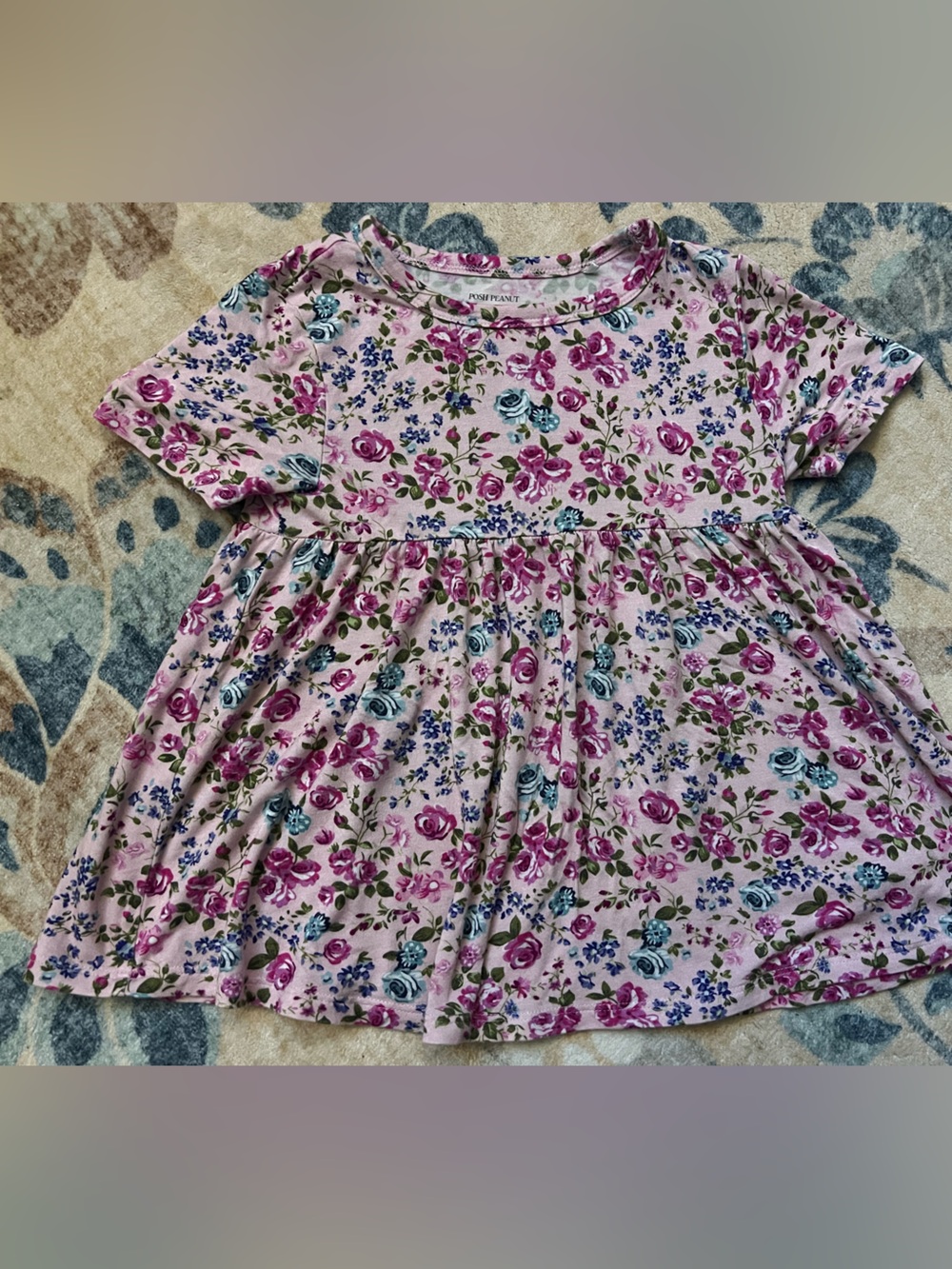 Bamboo Pink Floral Short Sleeve Peplum Top